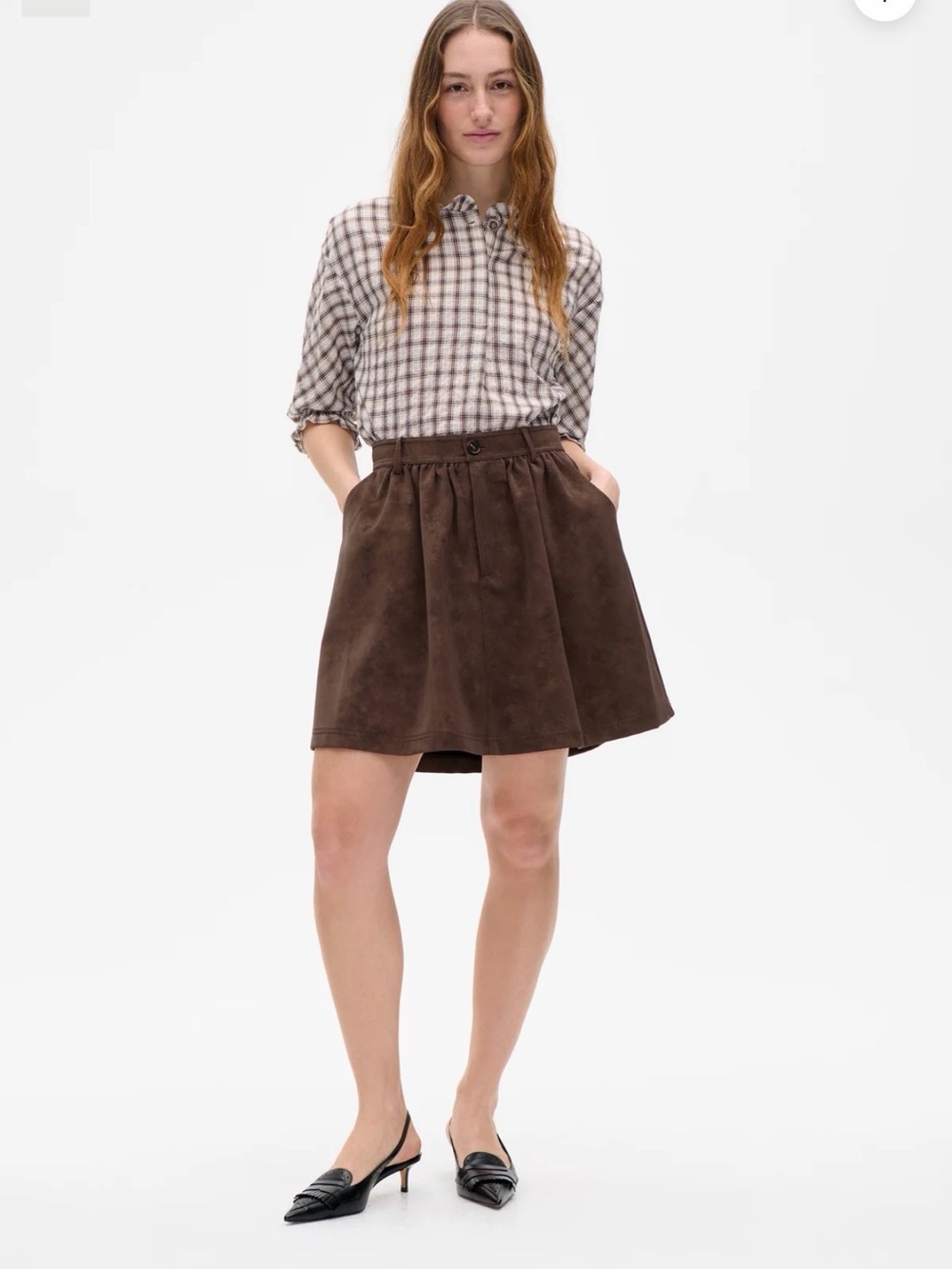 Baum und pferdgarten Pleated Brown faux Suede a-line mini Skirt size S